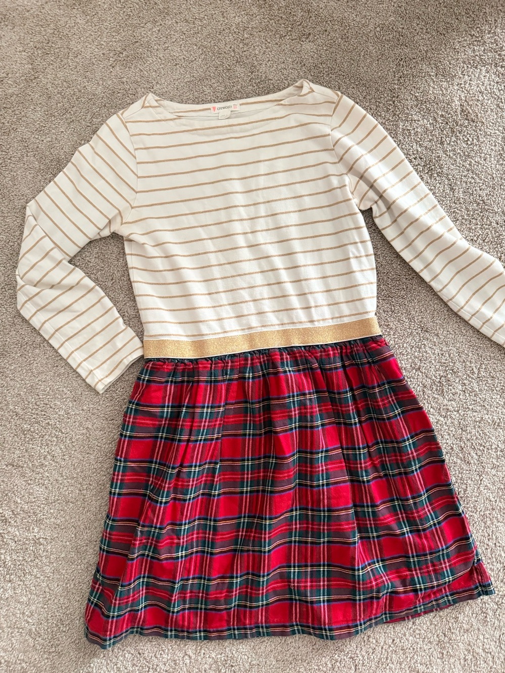 Crewcuts Red Plaid & White Stripe Girls Dress with Gold Waistband